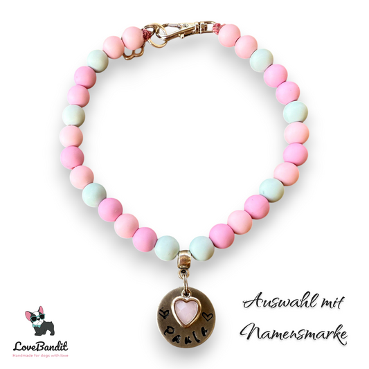 Schmuckkette Perlenkette für Hunde Rosé Seagreen aus Acrylperlen Lovebandit