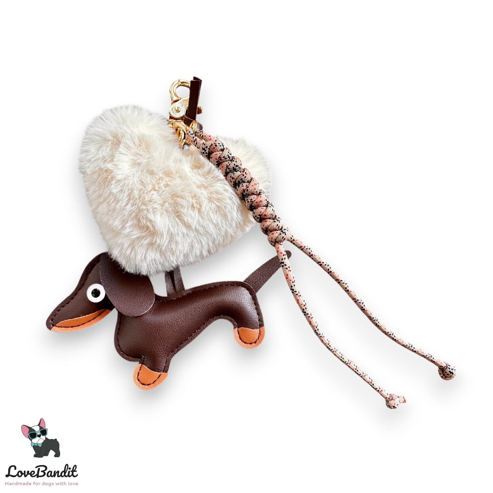 Taschenanhänger Bag Charm Dackel, Plüschherz, Seil, Bandana - LoveBandit
