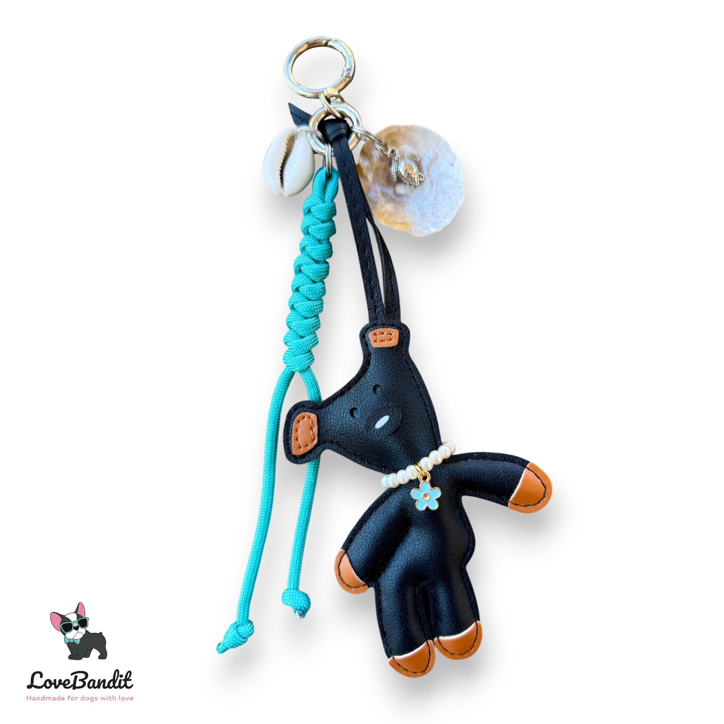 Taschenanhänger Bag Charm "Sommerbär" Pearlmutt & Türkis