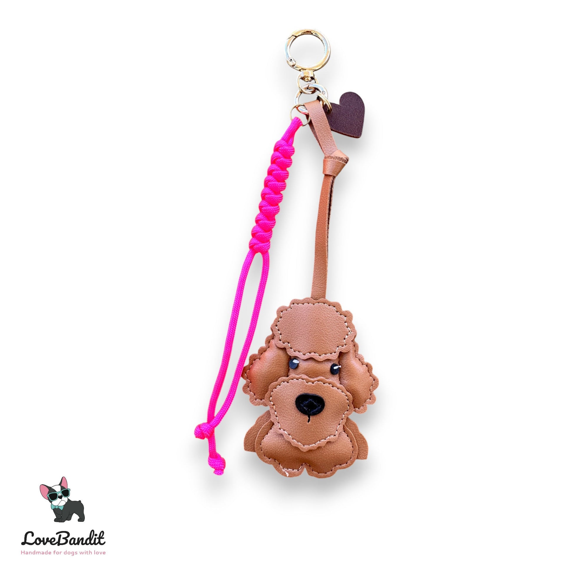 Taschenanhänger Hund Poodle cognacbraun neonpink - LoveBandit