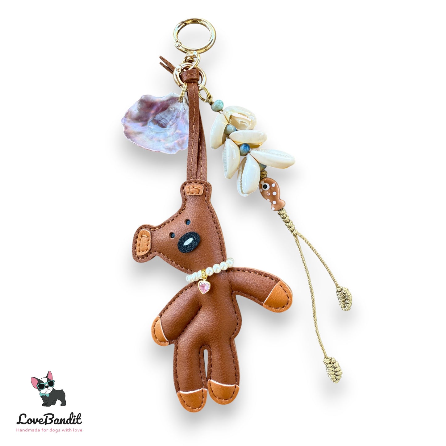 Taschenanhänger Bag Charm "Urlaubär" Pearlmutt & Muscheln