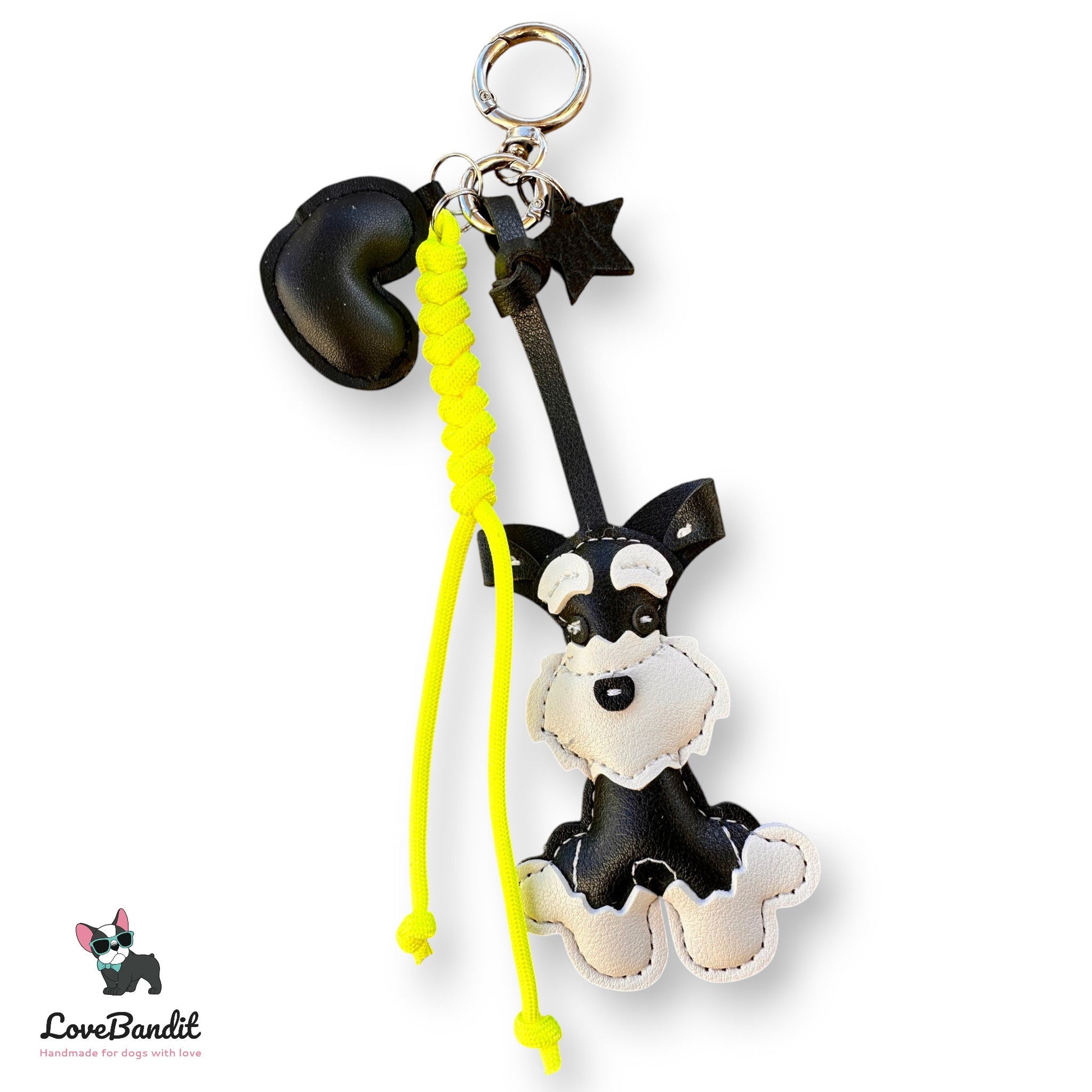 Taschenanhänger Bag Charm Hund schwarz, Neongelb, Herz - LoveBandit
