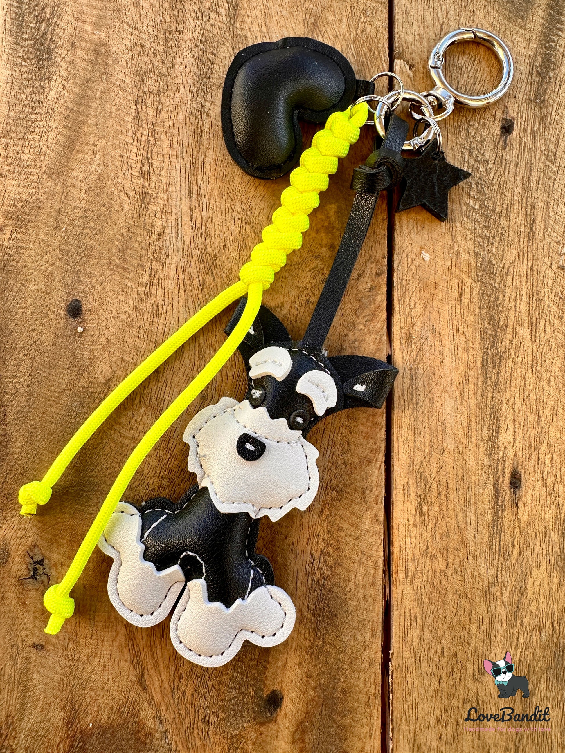 Taschenanhänger Bag Charm Hund schwarz, Neongelb, Herz - LoveBandit
