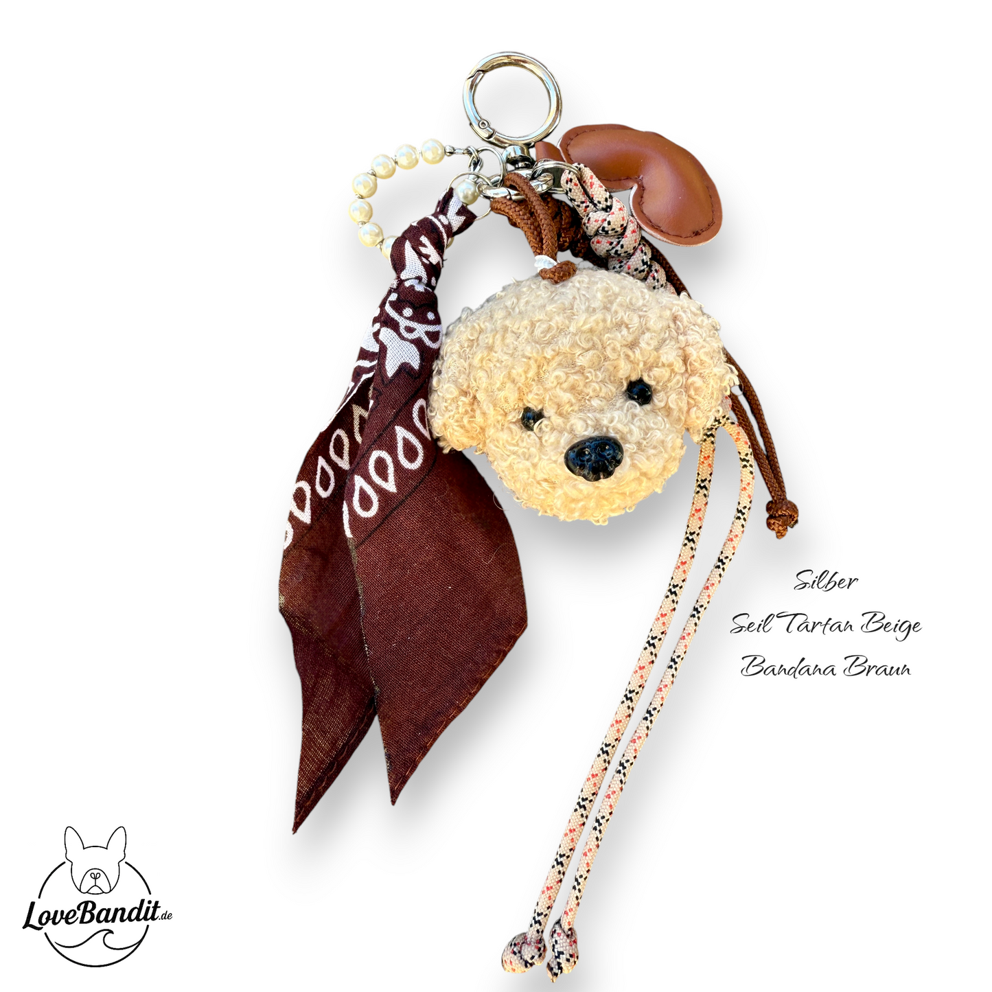 Taschenanhänger Bag Charm Doodle Poodle, Seil Tartan Beige