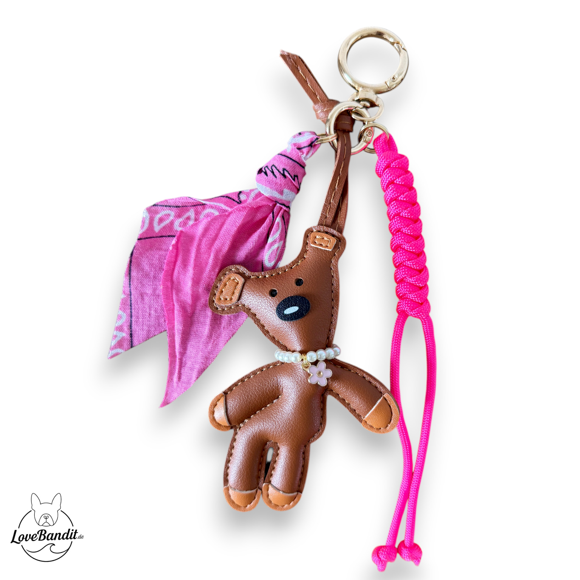 Taschenanhänger Bag Charm frecher Bär cognacbraun Bandana LoveBandit