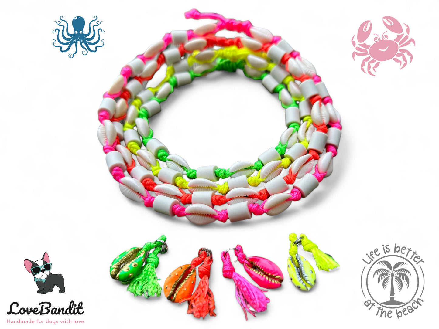 EM Keramik Hundehalsband "Einfach Muscheln"  NEON - verstellbar Lovebandit