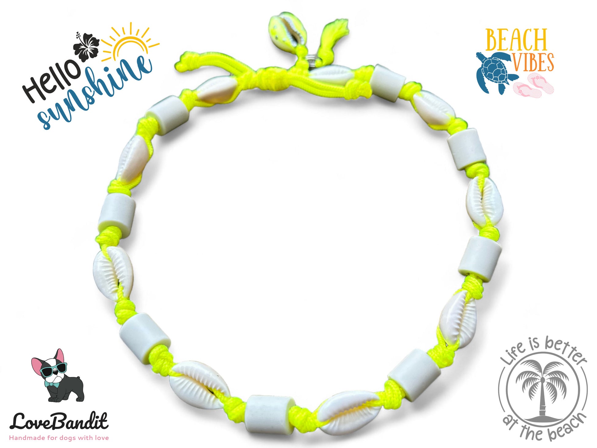 EM Keramik Hundehalsband "Einfach Muscheln"  NEON - verstellbar Lovebandit