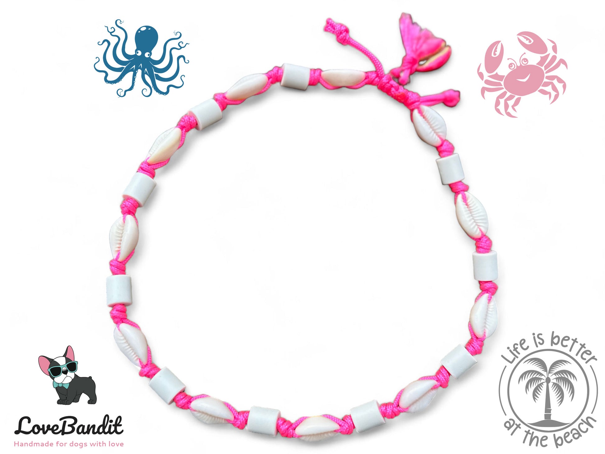 EM Keramik Hundehalsband "Einfach Muscheln"  NEON - verstellbar Lovebandit