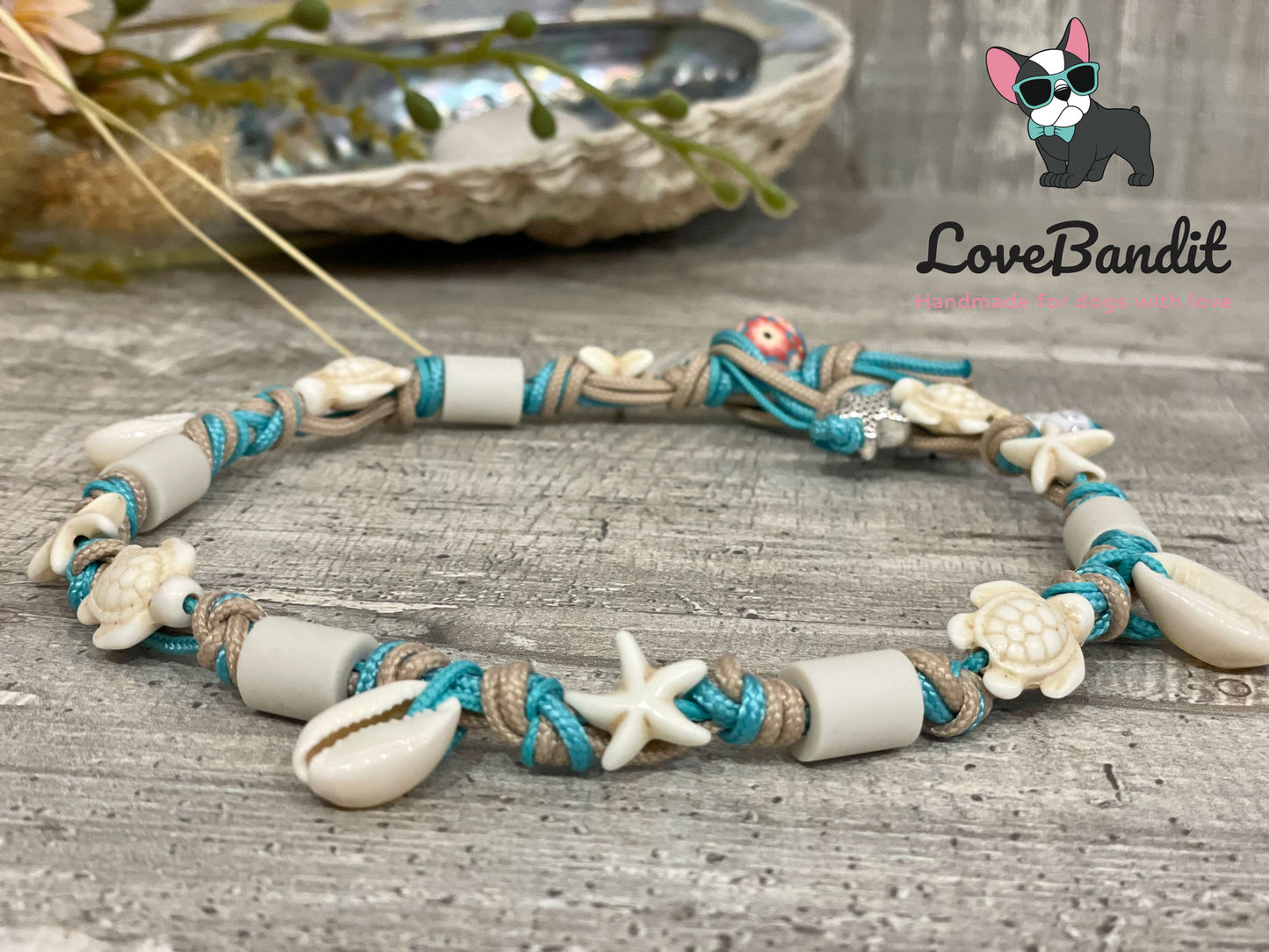 EM Keramik Halsband "Beach Surf Dog" mit Muscheln Lovebandit