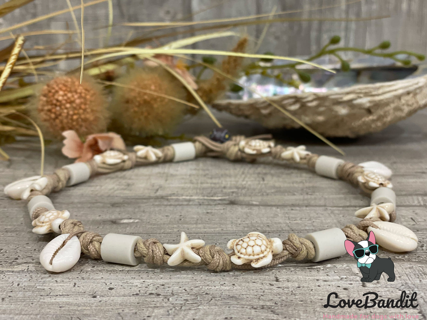 EM Keramik Halsband "Beach Surf Dog" mit Muscheln Lovebandit