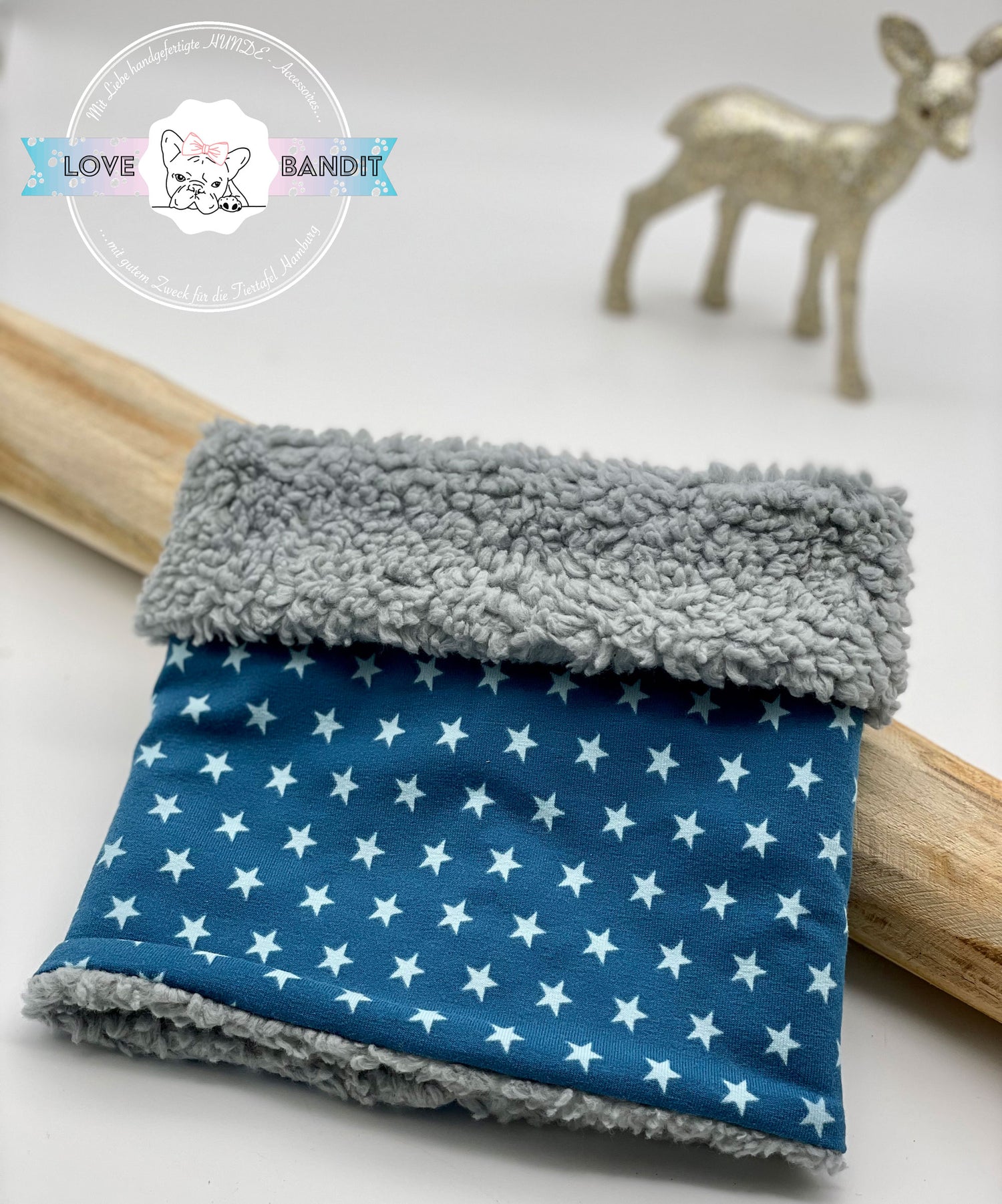 Hundeloop "Stars Petrol" aus Fleece oder Teddyplüsch Lovebandit