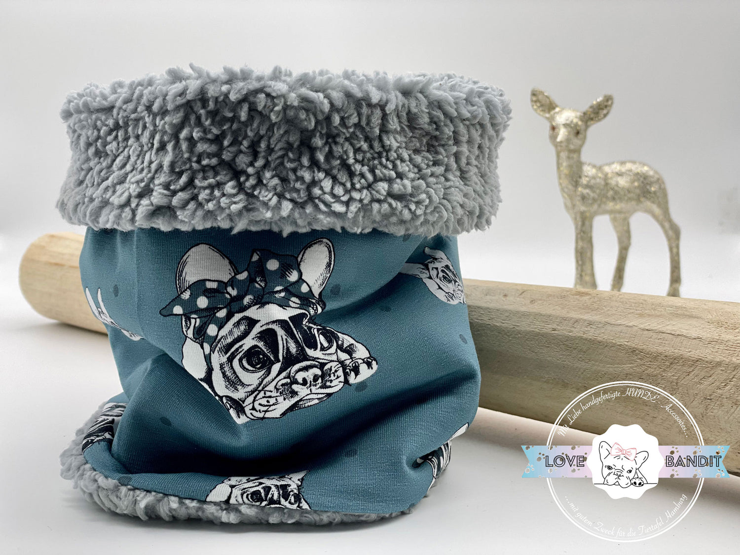 Hundeloop "Frenchie" aus Fleece oder Teddyplüsch (Petrol) Lovebandit