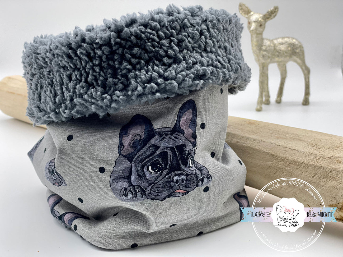 Hundeloop "Winter Bully" aus Fleece oder Teddyplüsch (Grau) Lovebandit