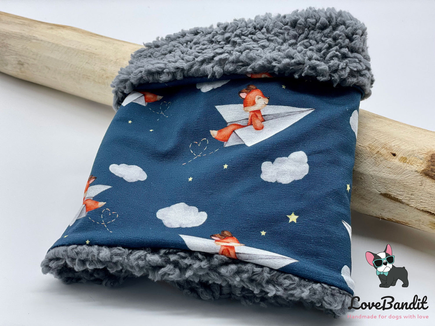 Hundeloop "Fliegender Fuchs" aus Fleece oder Teddyplüsch (blau) Lovebandit