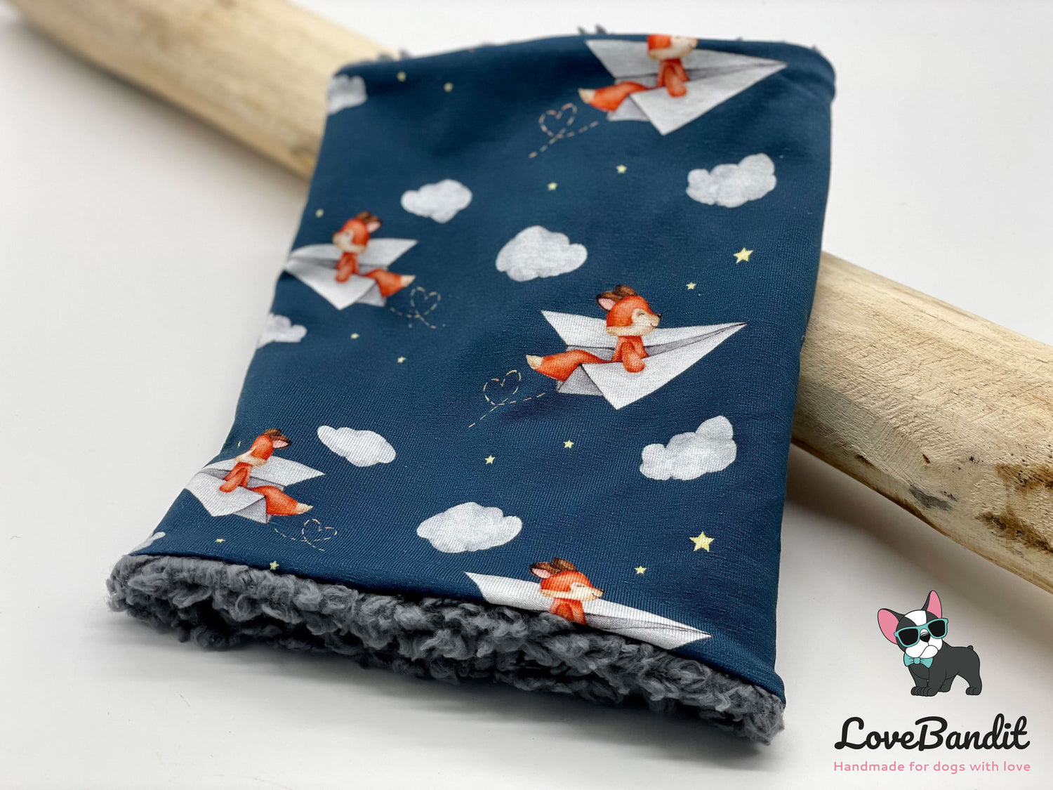 Hundeloop "Fliegender Fuchs" aus Fleece oder Teddyplüsch (blau) Lovebandit