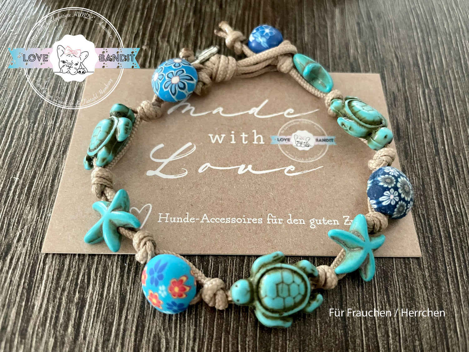 Armband "Freunde" mit Schildkröten und Seesternen Lovebandit
