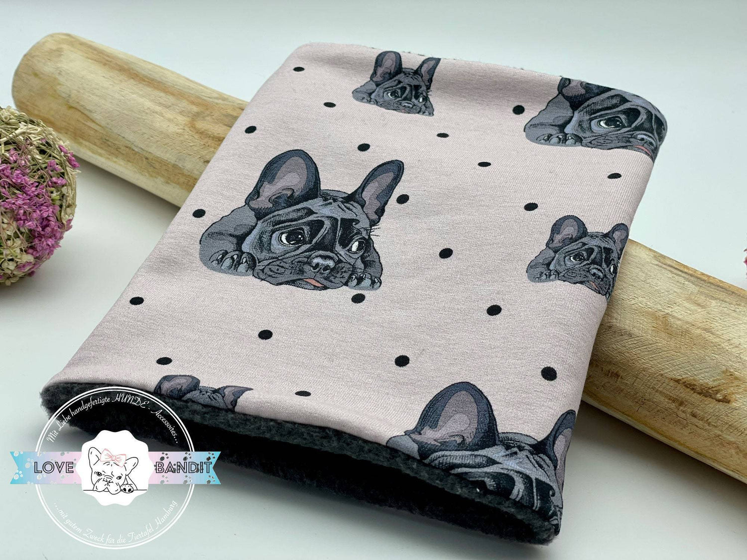 Hundeloop "Frenchie" aus Fleece oder Teddyplüsch (Flieder) Lovebandit